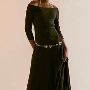 Free People Carrie Midi Off-Shoulder Dress Black XS